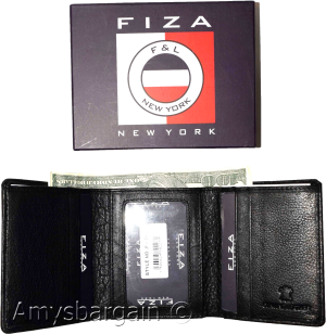 man's Trifold wallet FIZA NY leather 1 ID 6 card 2 bill slots brand new in Box