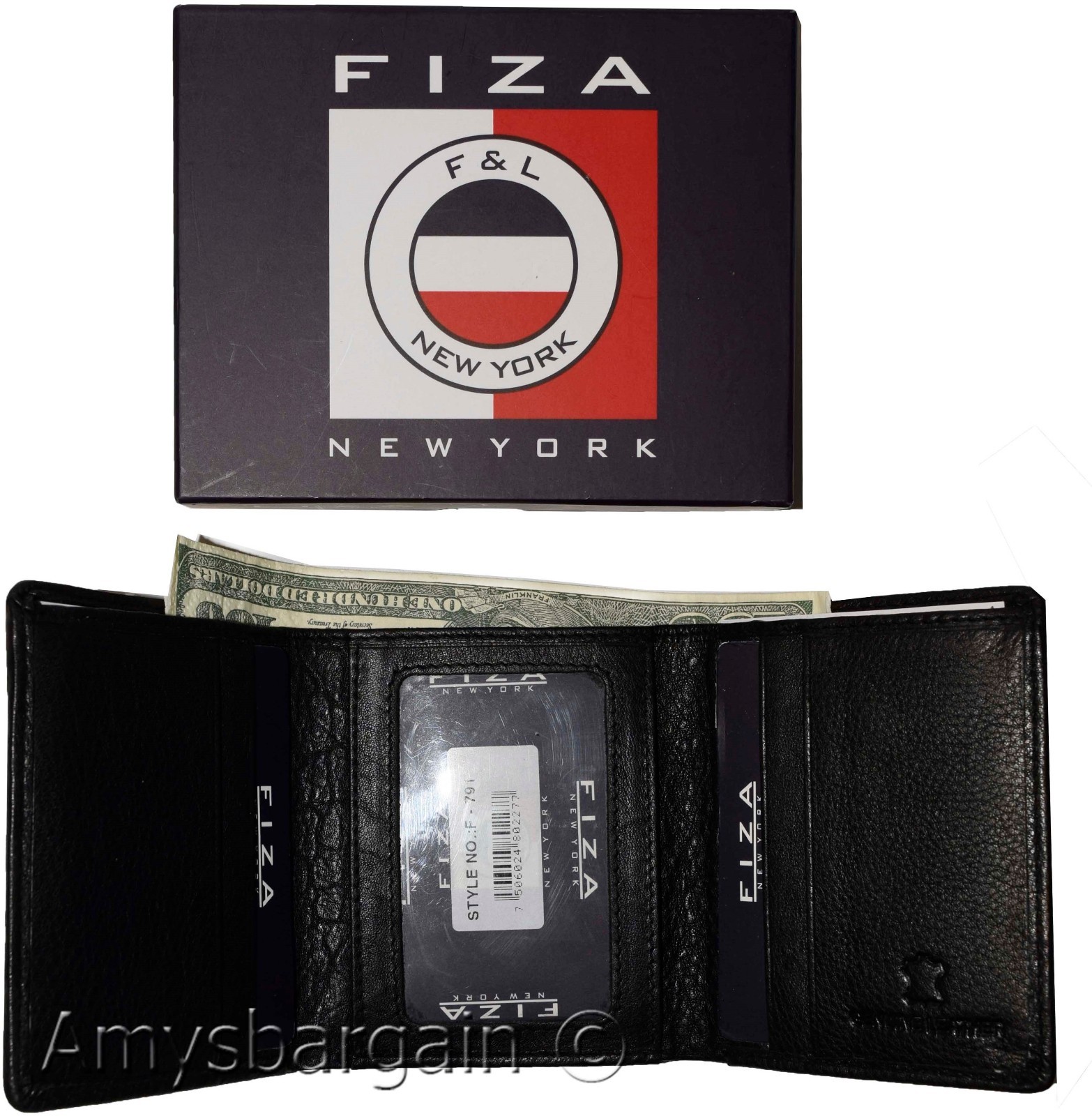 man's Trifold wallet FIZA NY leather 1 ID 6 card 2 bill slots brand new in Box - Image 6
