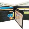 man's leather bi-fold wallet 12 bank card holder 2 bill slots 1 ID black wallet