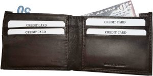 man's leather bifold wallet id case 3 bill slots wallet 6 credit cards calfskin - Image 4