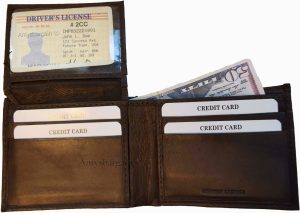 man's leather bifold wallet id case 3 bill slots wallet 6 credit cards calfskin - Image 5