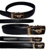 men's belts leather length 34" casual dress automatic lock gold horse buckle new