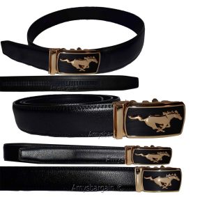 men's belts leather length 34" casual dress automatic lock gold horse buckle new