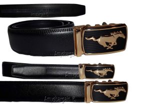 men's belts leather length 34" casual dress automatic lock gold horse buckle new - Image 6