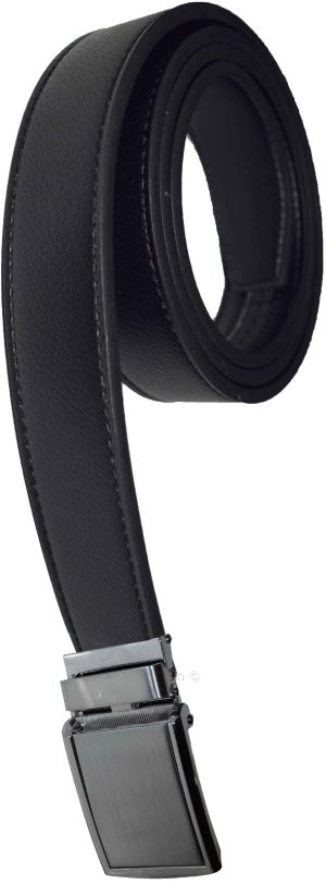 men's black belt 43" genuine leather belt dress casual automatic lock buckle xl - Image 3