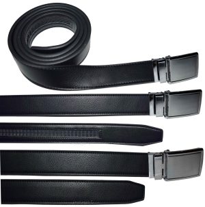 men's black belt 43" genuine leather belt dress casual automatic lock buckle xl