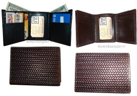 men's wallet woven printed leather man's trifold wallet 1 id 9 card 2 bill slot