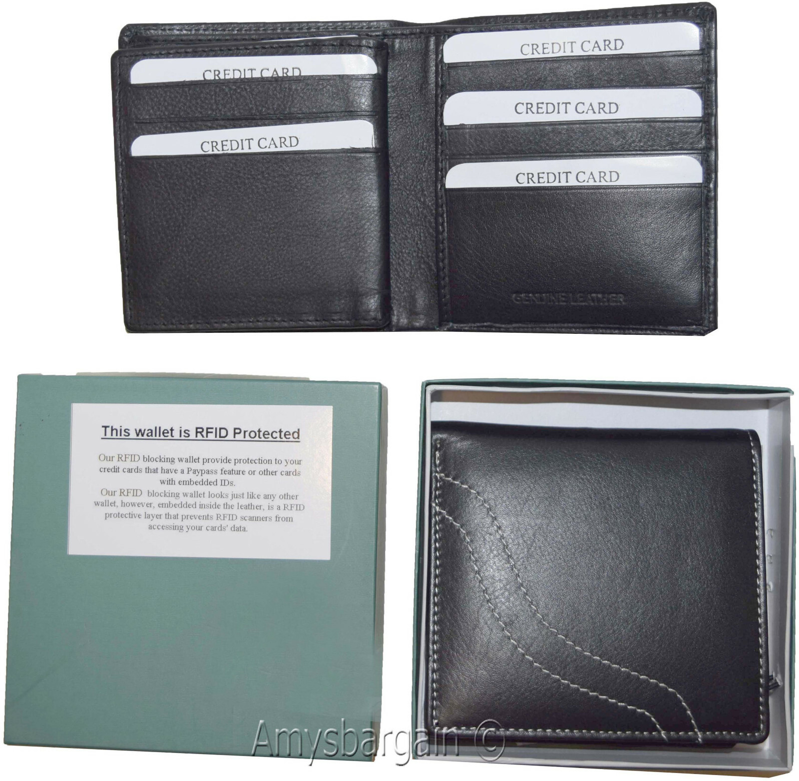 rfid men's hipster wallet genuine leather bifold 15 cards id new wallet in box - Image 3