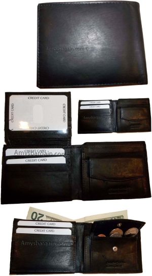 4 New Men's bi-fold Leather Wallet 7 credit card ID Change purse 2 bill pockets