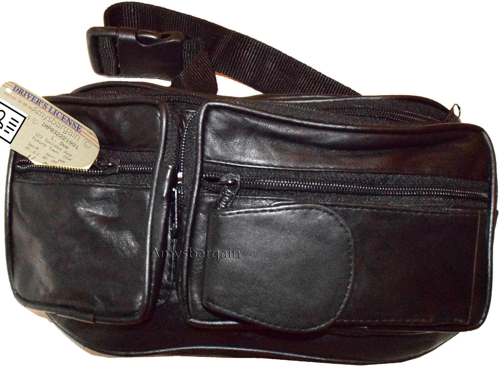 Black Leather waist pouch large waist bag leather bag sports bag 7 zip pockets - Image 11