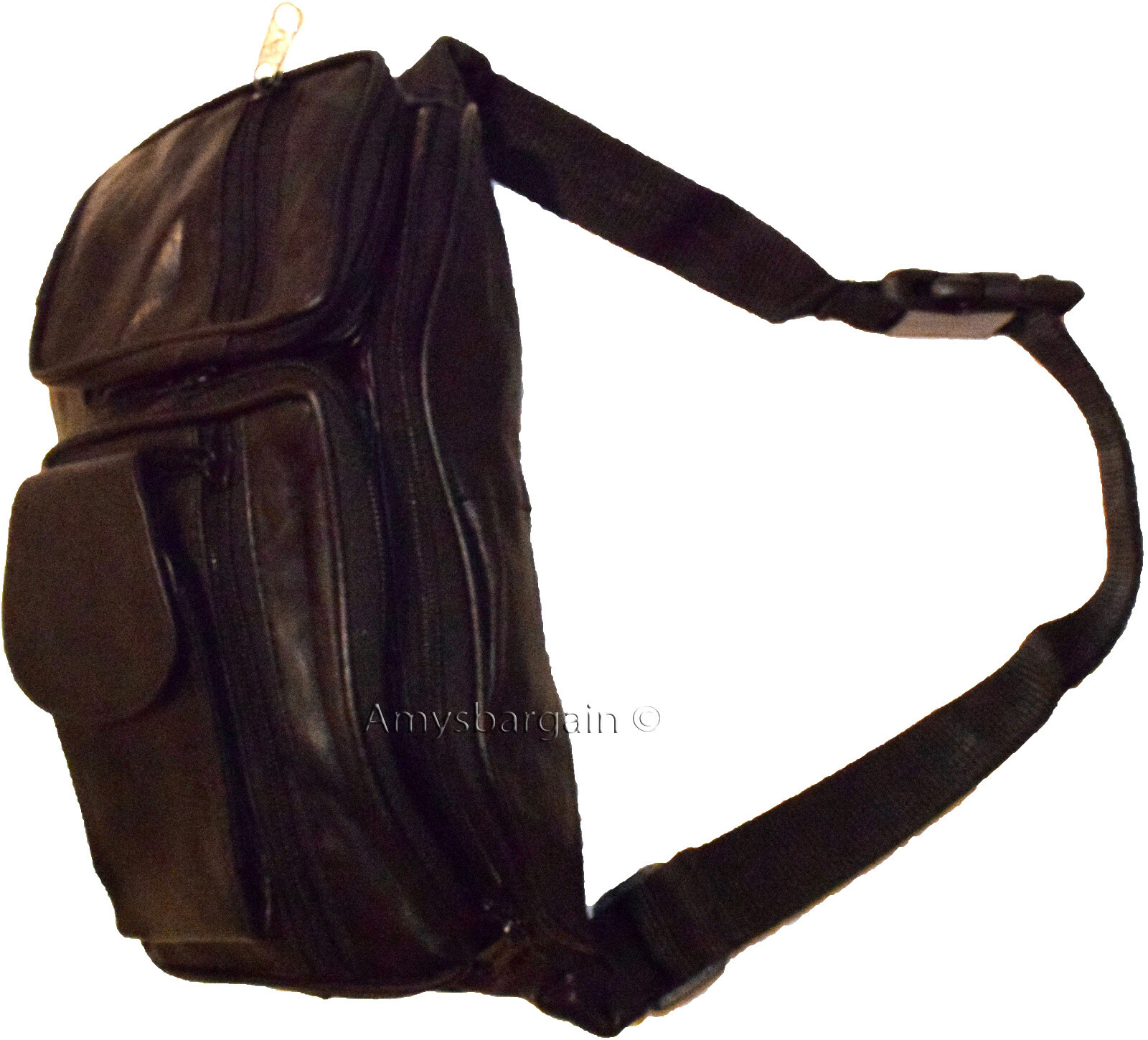 Black Leather waist pouch large waist bag leather bag sports bag 7 zip pockets - Image 12