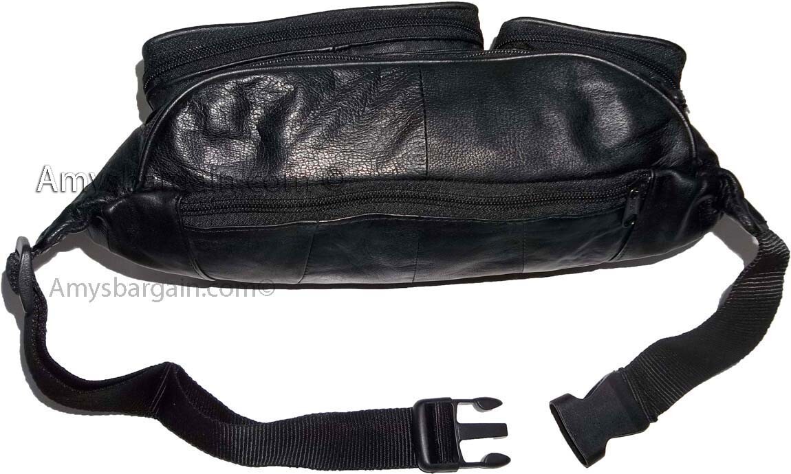 Black Leather waist pouch large waist bag leather bag sports bag 7 zip pockets - Image 13
