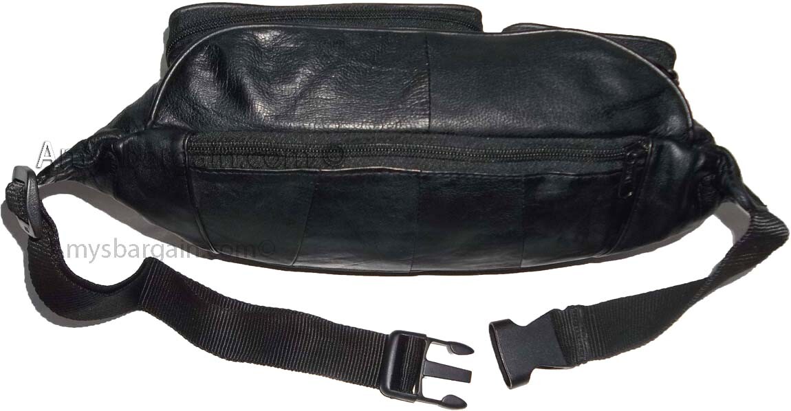 Black Leather waist pouch large waist bag leather bag sports bag 7 zip pockets - Image 5