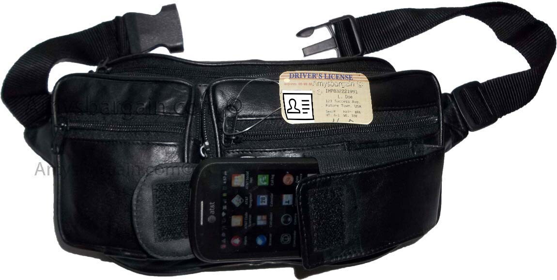 Black Leather waist pouch large waist bag leather bag sports bag 7 zip pockets - Image 6