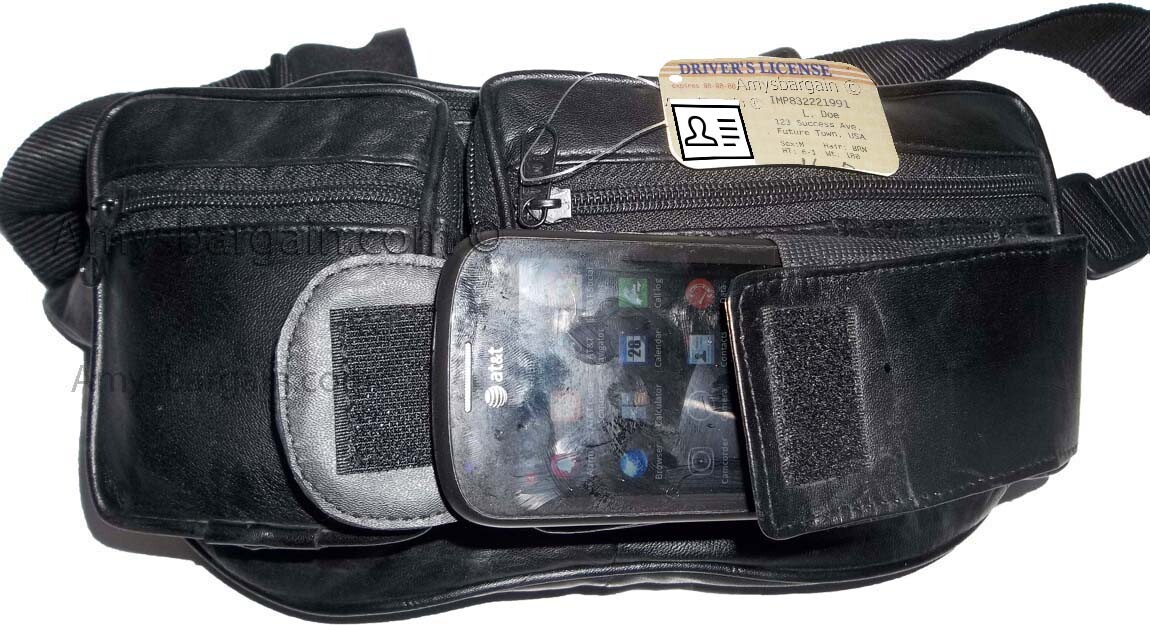 Black Leather waist pouch large waist bag leather bag sports bag 7 zip pockets - Image 7