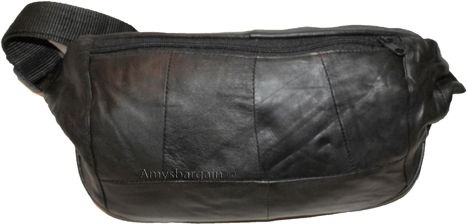 Black Leather waist pouch large waist bag leather bag sports bag 7 zip pockets - Image 8