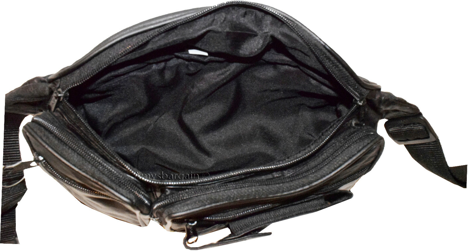 Black Leather waist pouch large waist bag leather bag sports bag 7 zip pockets - Image 9