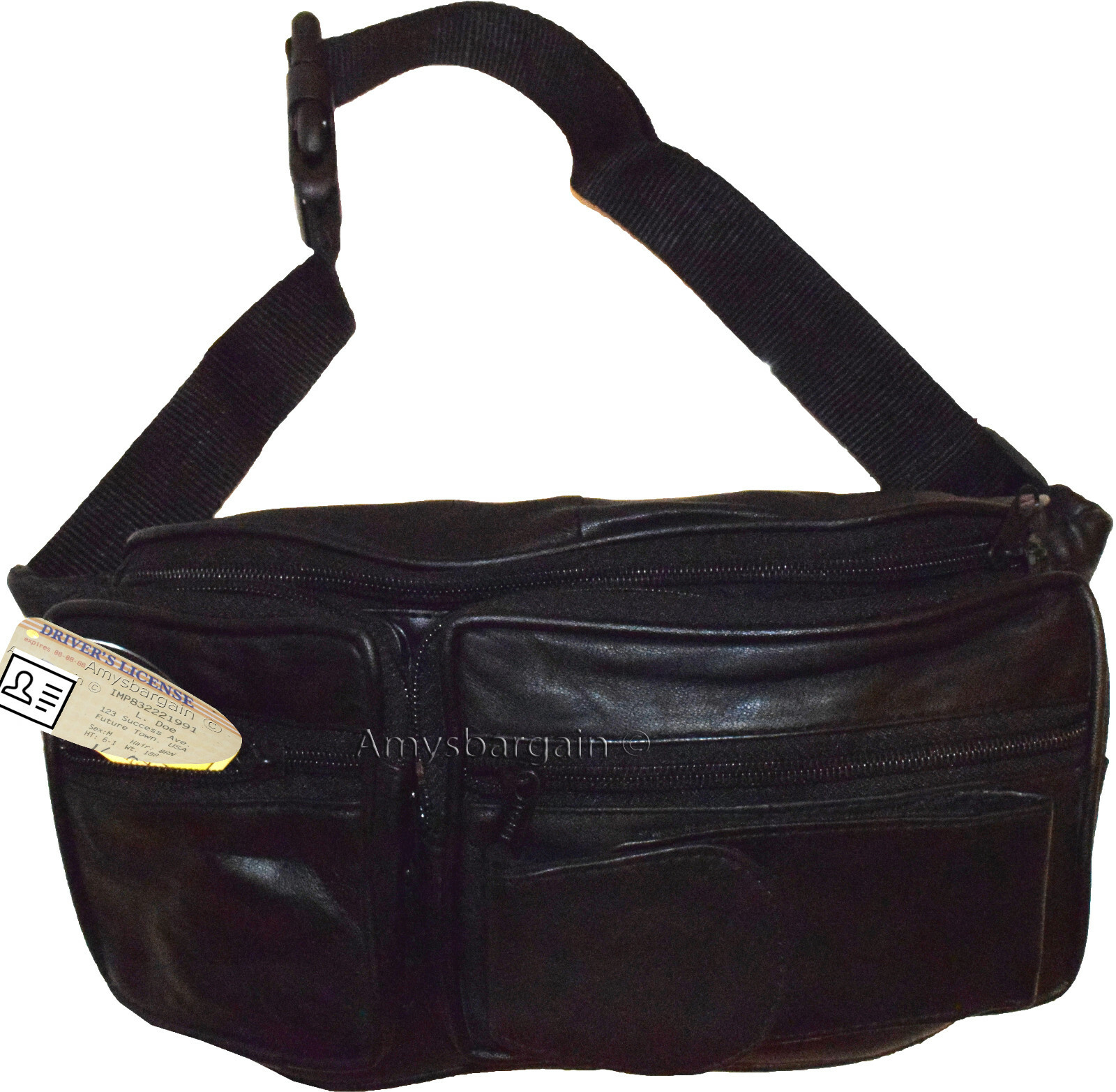 Black Leather waist pouch large waist bag leather bag sports bag 7 zip pockets - Image 10