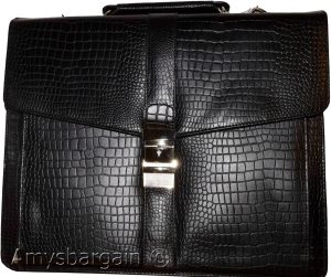 Crocodile Skin Printed Leather Briefcase Black Business case Attaché case bn bag