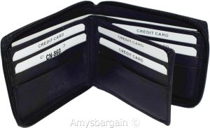 Leather RFID wallet Men's zip around leather 2 billfolds 12 cards BR New in Box - Image 11
