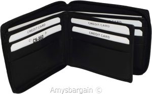 Leather RFID wallet Men's zip around leather 2 billfolds 12 cards BR New in Box - Image 12