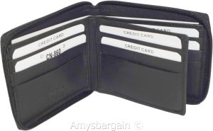 Leather RFID wallet Men's zip around leather 2 billfolds 12 cards BR New in Box - Image 9