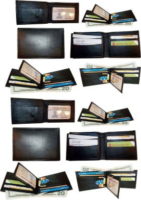 Lot of 12 New man's leather Black bi fold wallet 12 credit card 2 bill slots ID