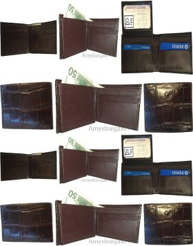 Lot of 12 crocodile skin printed leather man's bifold wallet id 2 billfold slots