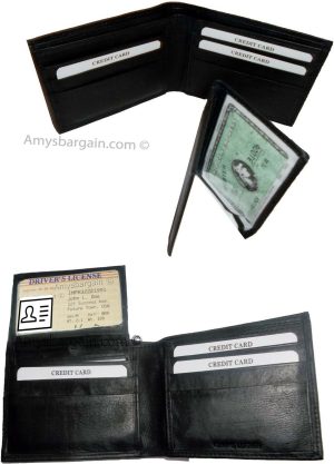 Lot of 12 new men's soft leather black billfold wallet 9 credit atm card 2 ID BN - Image 3