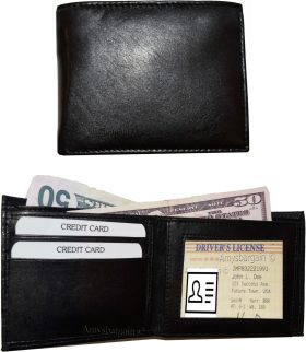 Lot of 2 Men's Bifold Leather wallet 3 bill pockets ID case Change case br new