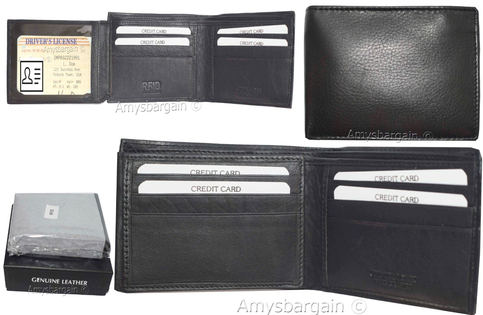 Lot of 2. Men's Wallet RFID Genuine Leather Wallet Bifold 3 billfold New in Box*