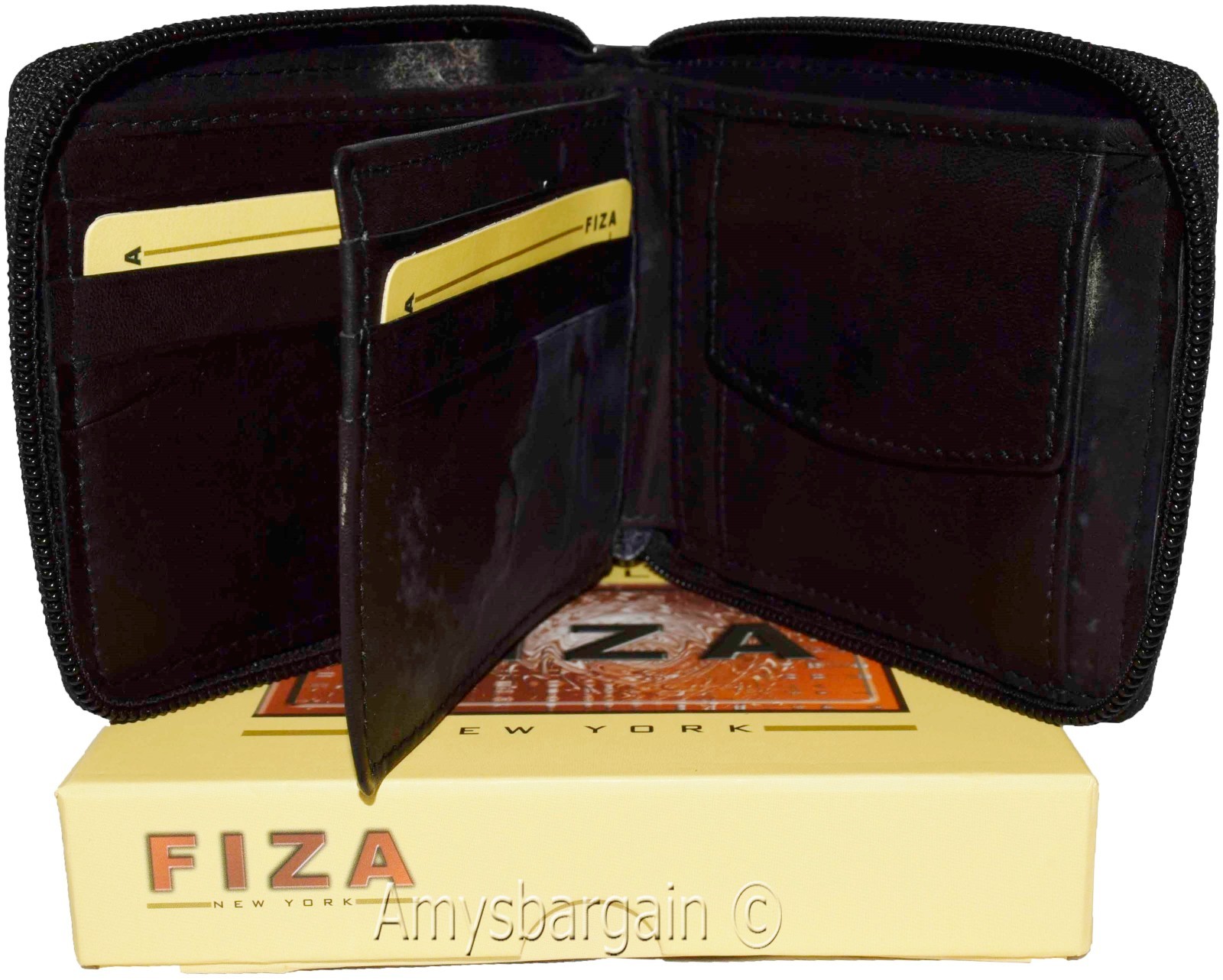 Lot of 2. Men's zip around Leather Wallet. Bifold zip wallet. Fiza wallet in box - Image 3
