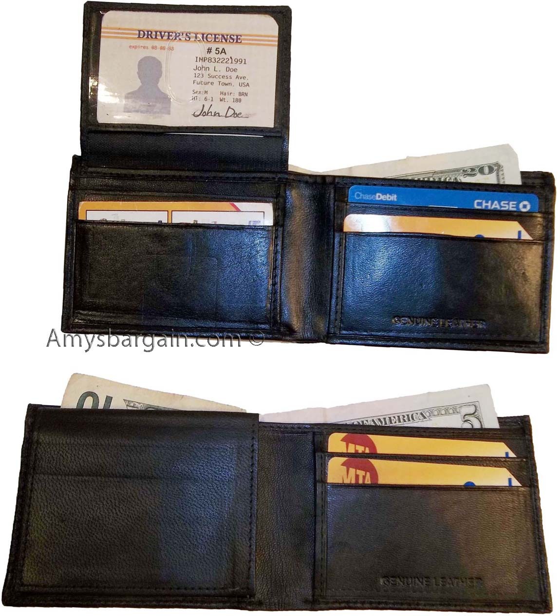 Lot of 2 New man's skinny leather Bi-fold wallet 6 bank card holder 2 bill slots