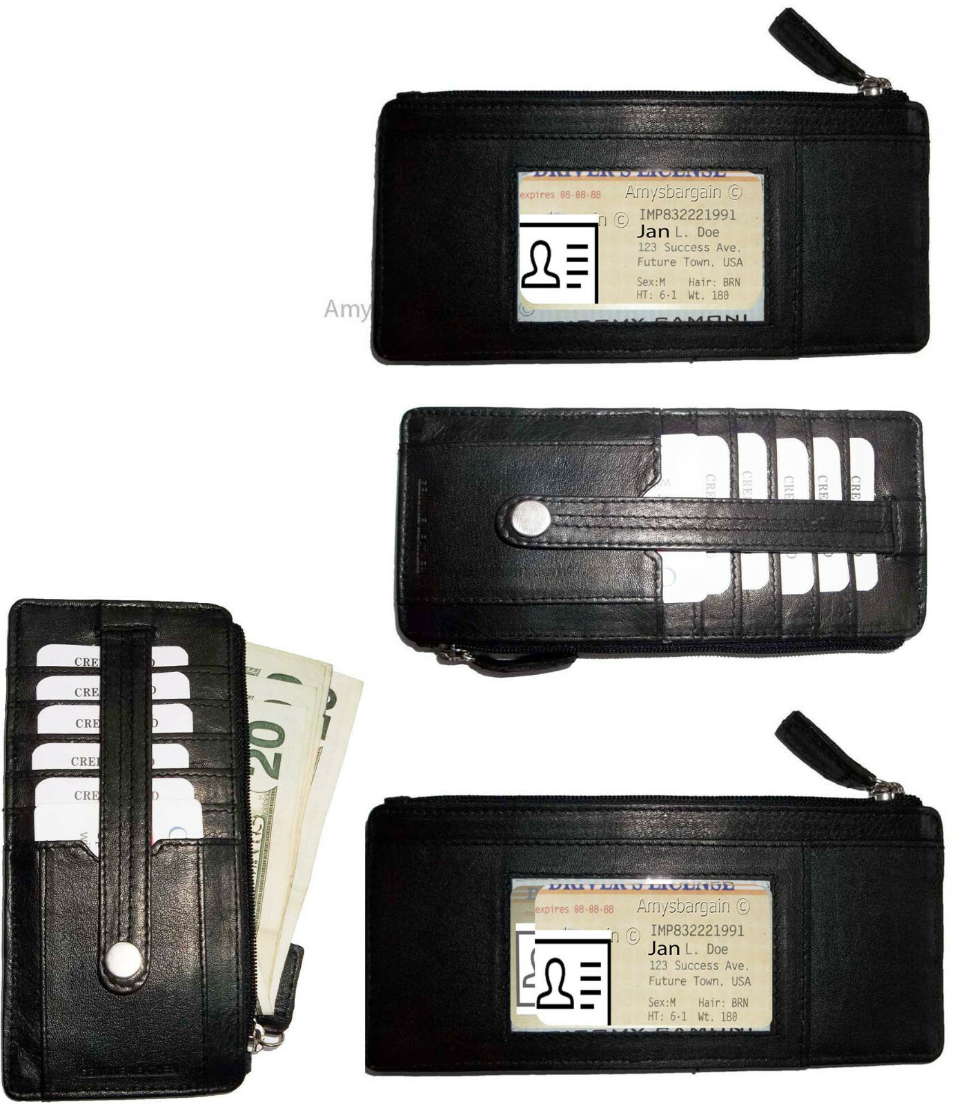 Lot of 3 Black Solid Genuine Leather Wallet, Zipper Case Credit Card ID Holder - Image 5