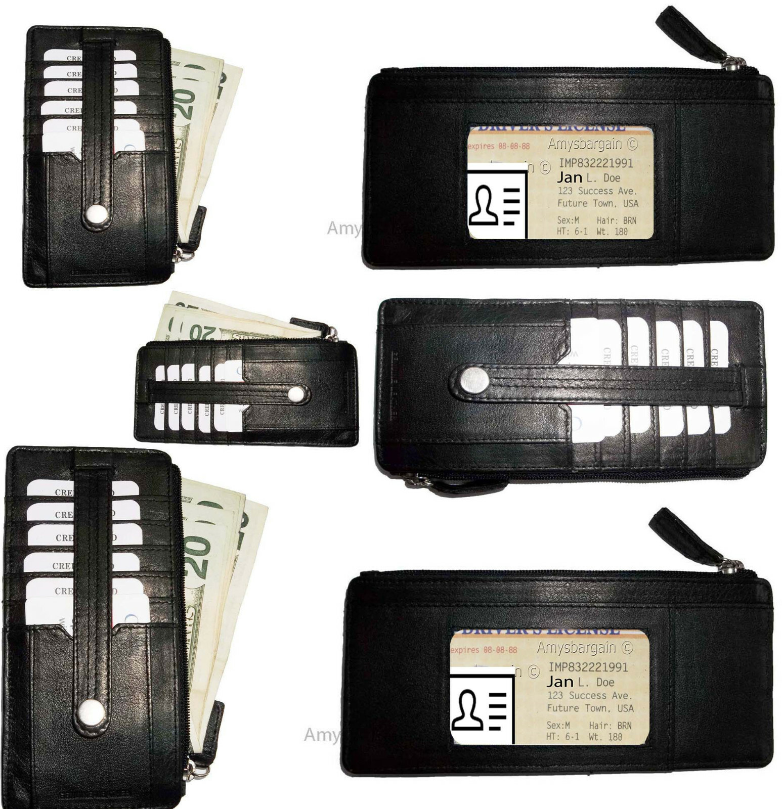 Lot of 3 Black Solid Genuine Leather Wallet, Zipper Case Credit Card ID Holder - Image 7