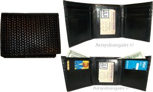 Lot of 3 Italian Style Woven Printed Leather Man's Black Trifold walletI ID new