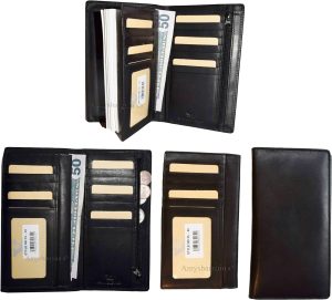 Lot of 3 New Black Leather checkbook wallet 14 credit card change purse ID BNWT