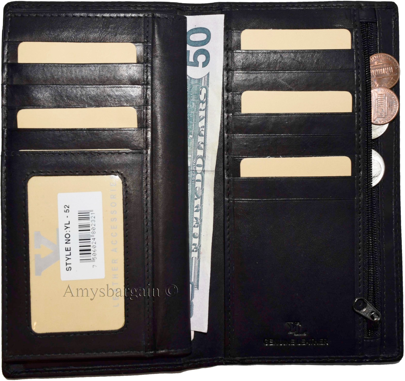 Lot of 3 New Black Leather checkbook wallet 14 credit card change purse ID BNWT - Image 5
