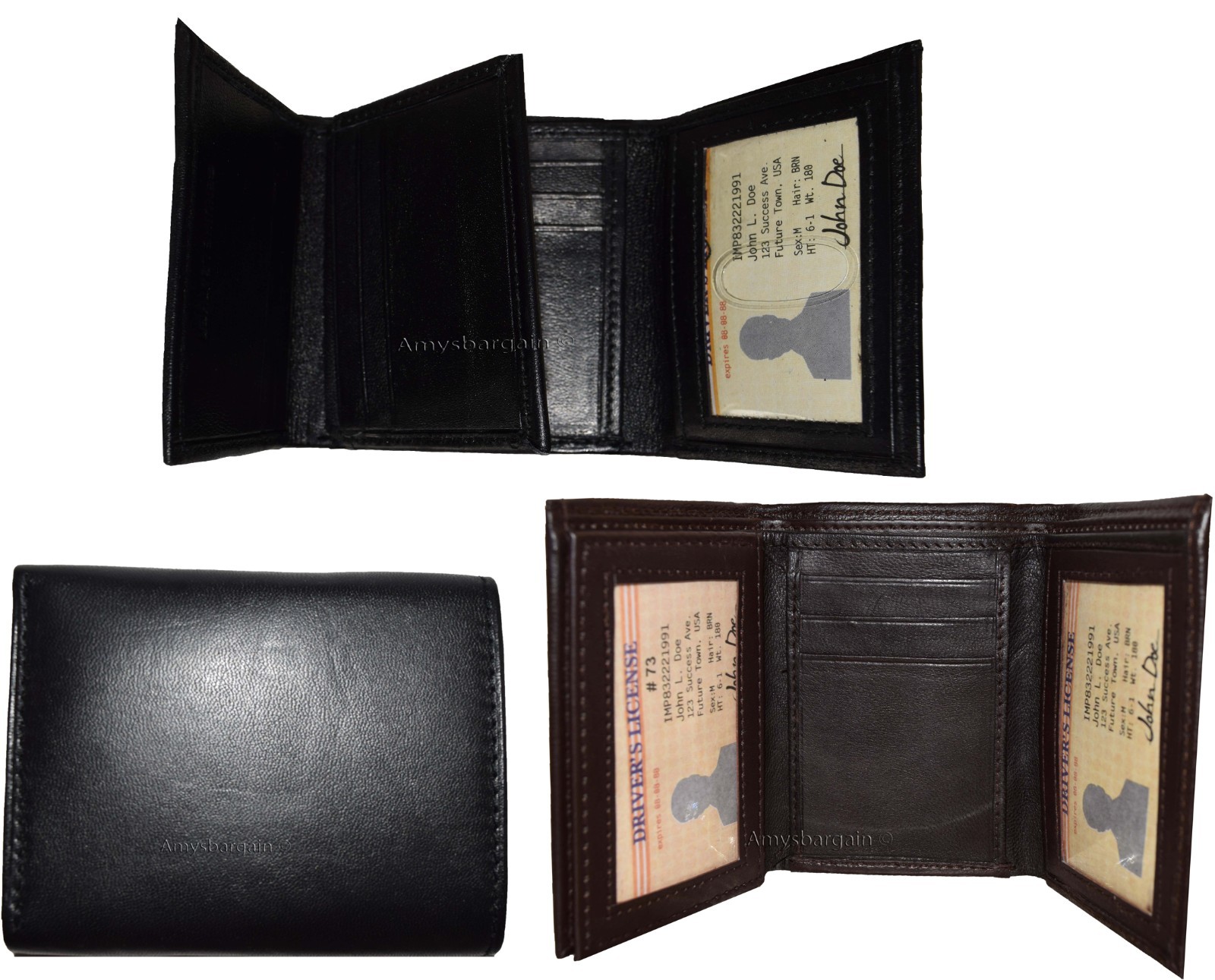Lot of 3 New Trifold Leather Man’s wallet 9 card space 2 ID Window 2 bill slots