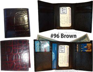Lot of 4 Italian Style Crocodile Printed Leather Man's Brown Trifold wallet new