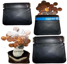 Lot of 4 Leather Squeeze change purse metal framed squeeze Coin Change new Case