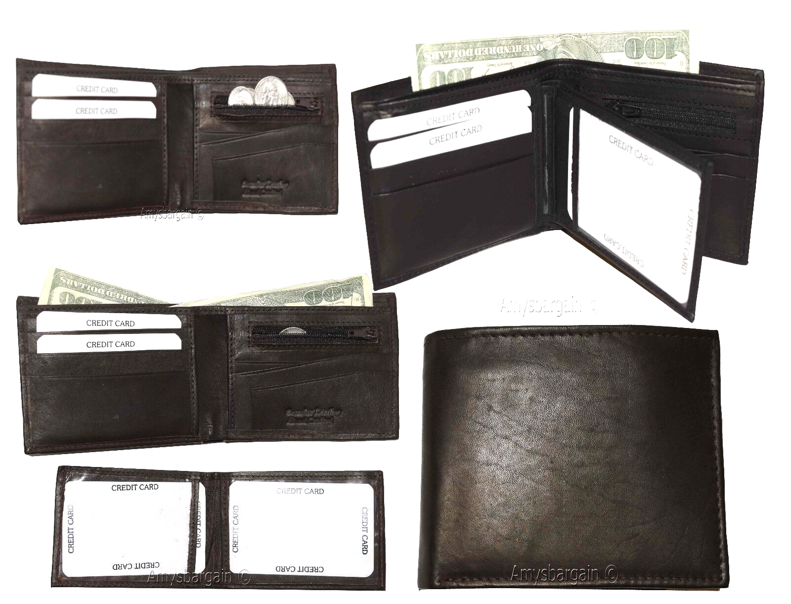 Lot of 4 Man's Bifold 2-in-1 Leather Wallet 9 Card Slot 3 ID 3 Bill slots wallet
