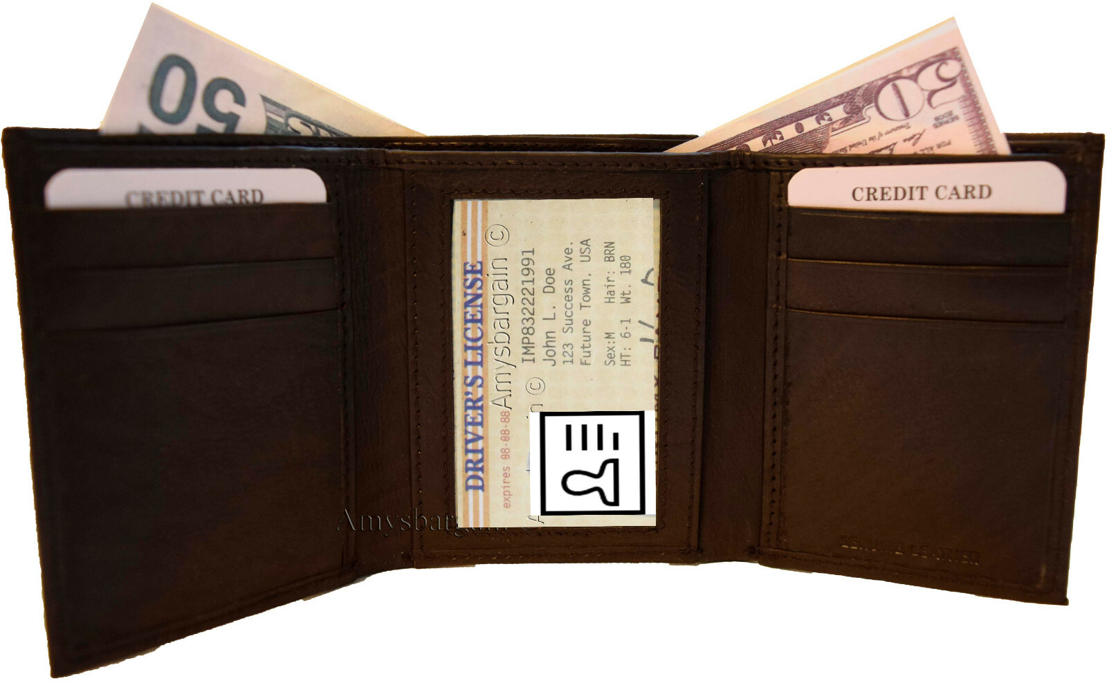Lot of 4 New Men's Brown leather Trifold wallet 1 ID 6 card 2 bill slots - Image 8