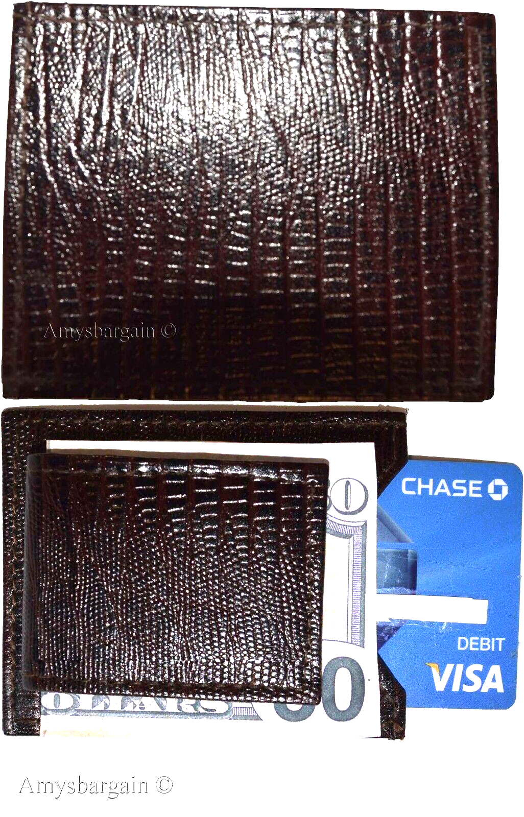 Lot of 5 leather money clip Brown Lizard skin printed unbranded money Clips new - Image 5