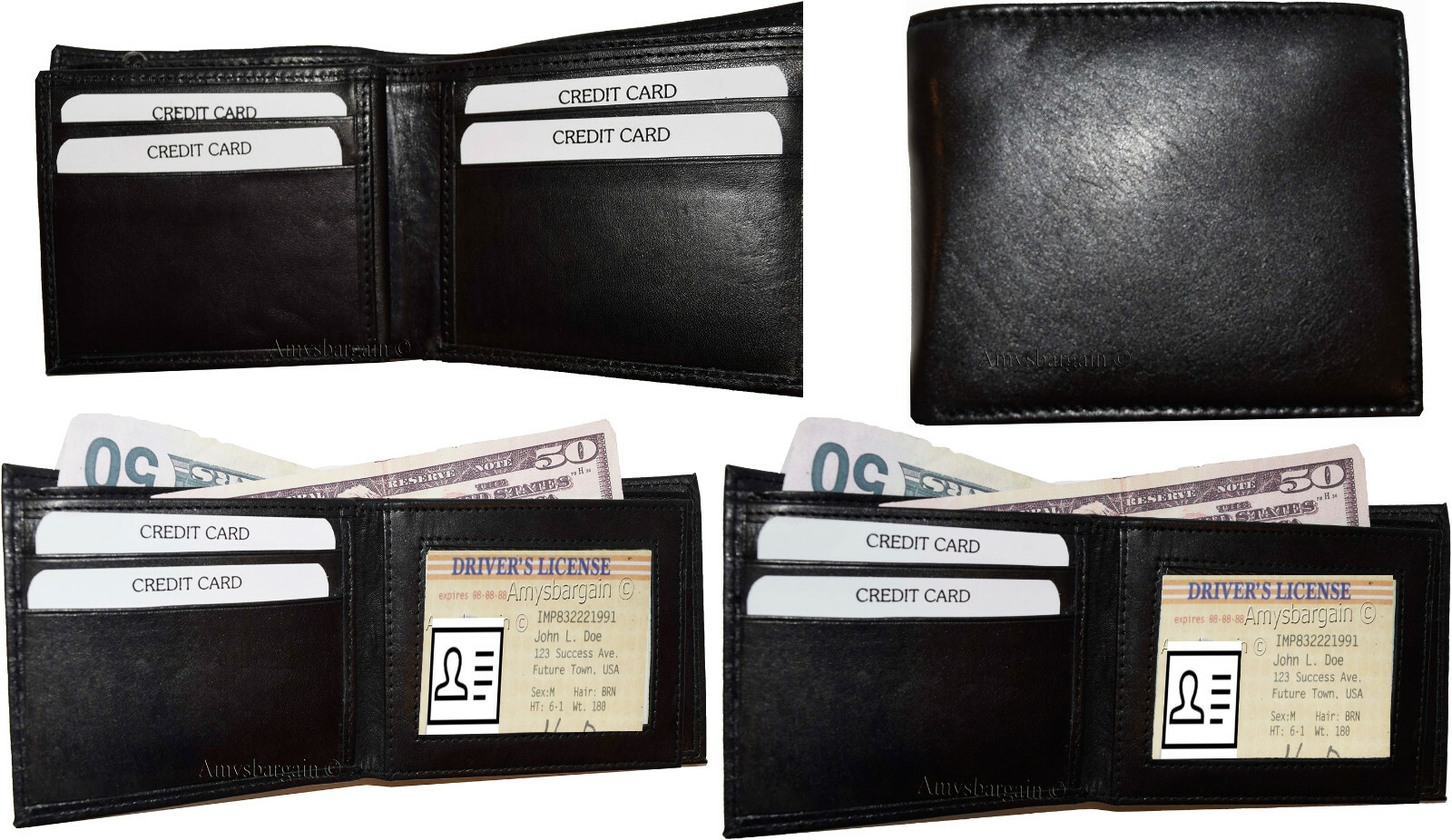Lot of 5 men's bifold leather wallet 3 bill slots id case change case brand new - Image 3