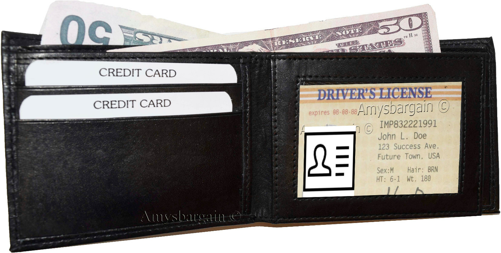 Lot of 5 men's bifold leather wallet 3 bill slots id case change case brand new - Image 8