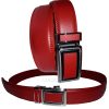 Men’s Belt XL Red Leather Automatic lock Dress / Casual belt adjustable belt