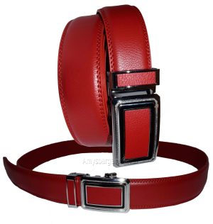 Men’s Belt XL Red Leather Automatic lock Dress / Casual belt adjustable belt