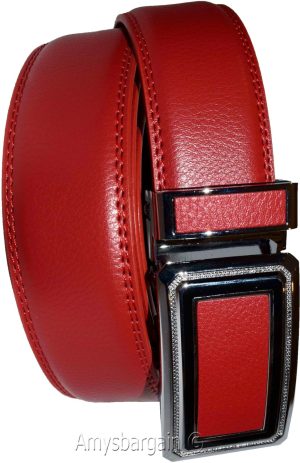 Men’s Belt XL Red Leather Automatic lock Dress / Casual belt adjustable belt - Image 12