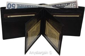 Men's Bifold leather wallet, 2 center pieces 9 card 3 IDs Genuine leather wallet